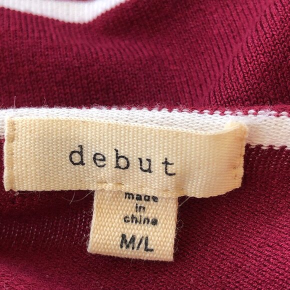 Women's Sweater Size M/L Lightweight Burgundy White Stripe 3/4 Sleeve Longline - Picture 7 of 15